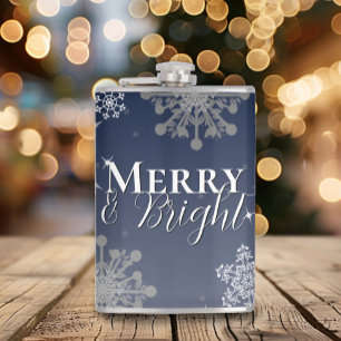 Blue Merry and Bright Snowflakes Christmas Flask