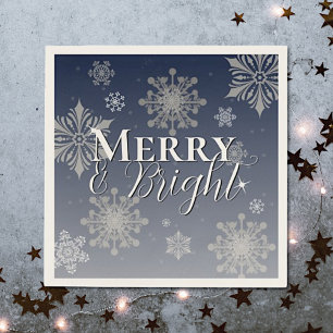 Blue Merry and Bright Snowflakes Christmas Napkins