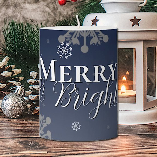 Blue Merry and Bright Snowflakes Christmas Pillar Candle (Blue Merry and Bright Snowflakes Christmas Candle)