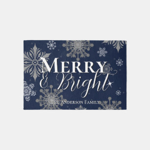 Blue Merry and Bright Snowflakes Christmas Rug