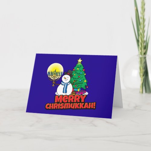 Blue Merry Chrismukkah Jewish and Christmas Holiday Card