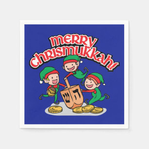 Blue Merry Chrismukkah with Elves and Dreidels Napkins