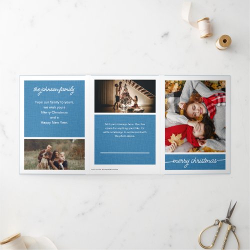 Blue Merry Christmas 5_Photo Family Letter Tri_Fold Holiday Card