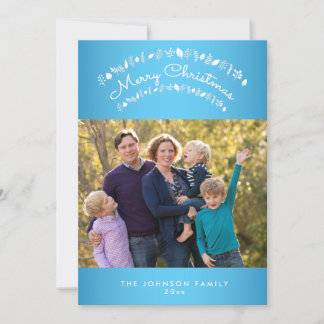 Blue Merry Christmas Family Photo Holiday Card