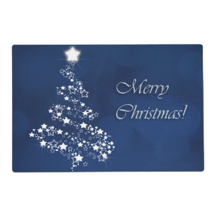 Blue Merry Christmas Glitter Tree Placemat