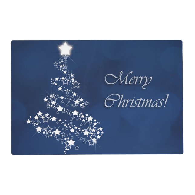Blue Merry Christmas Glitter Tree Placemat (Front)