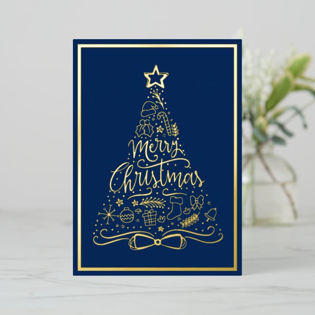 Blue Merry Christmas Holiday Xmas Tree Your Words (Standing Front)