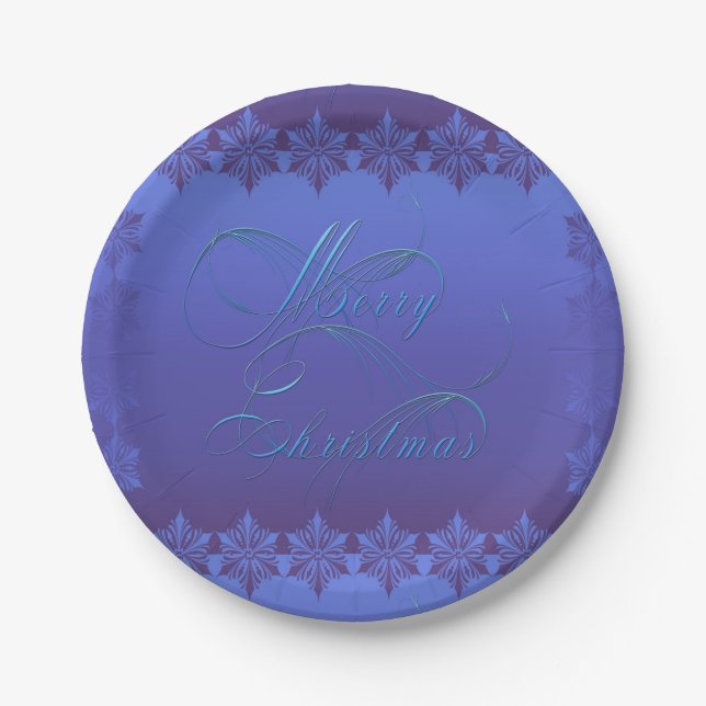 Blue Merry Christmas Paper Plates (Front)