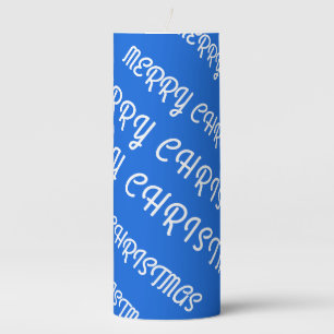 Blue Merry Christmas Pillar Candle