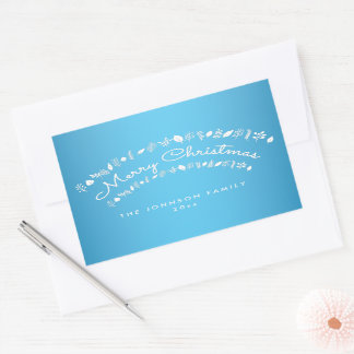 Blue Merry Christmas Rectangle Stickers