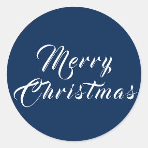 Blue Merry Christmas Script Holiday Classic Round Sticker
