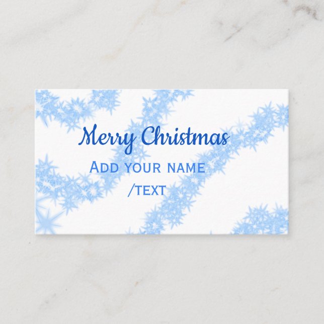 Blue merry christmas sparkle glitter lines add nam business card (Front)