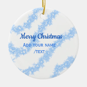 Blue merry christmas sparkle glitter lines add nam ceramic ornament