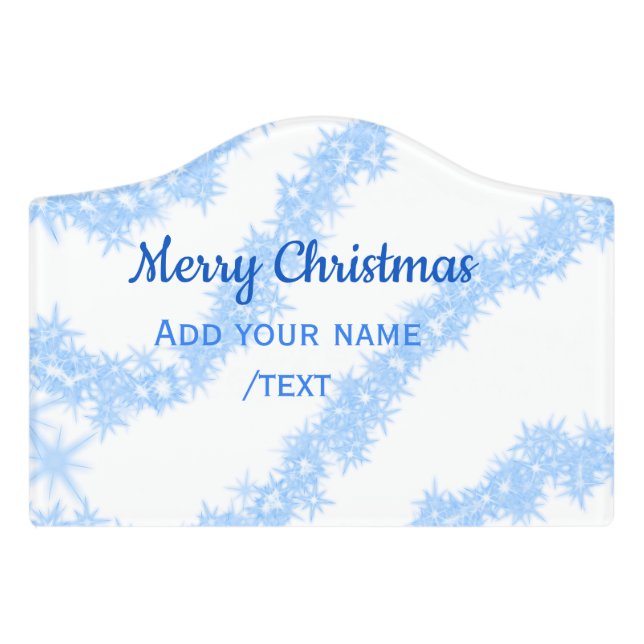 Blue merry christmas sparkle glitter lines add nam door sign (Small Crest Front)