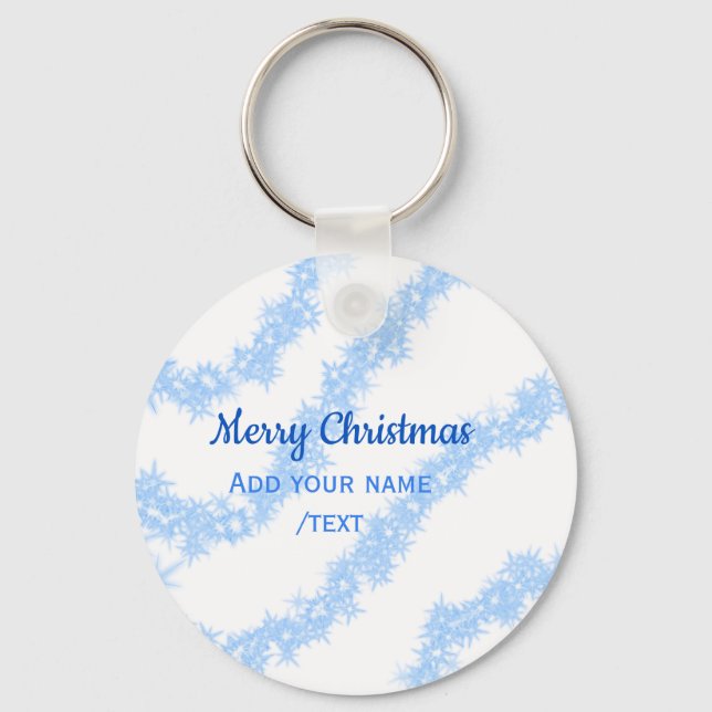 Blue merry christmas sparkle glitter lines add nam keychain (Front)