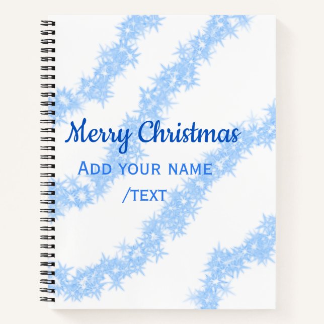 Blue merry christmas sparkle glitter lines add nam notebook (Front)