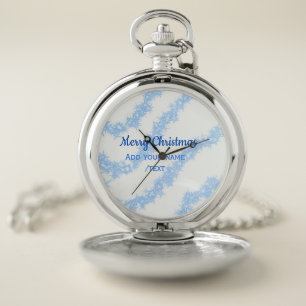 Blue merry christmas sparkle glitter lines add nam pocket watch