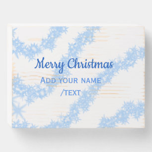 Blue merry christmas sparkle glitter lines add nam wooden box sign