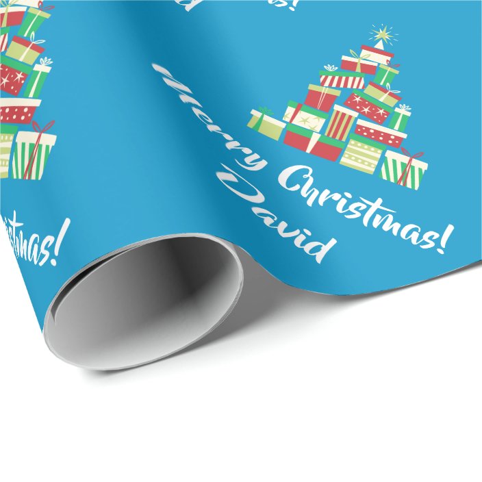 Blue Merry Christmas Tree wrapping paper
