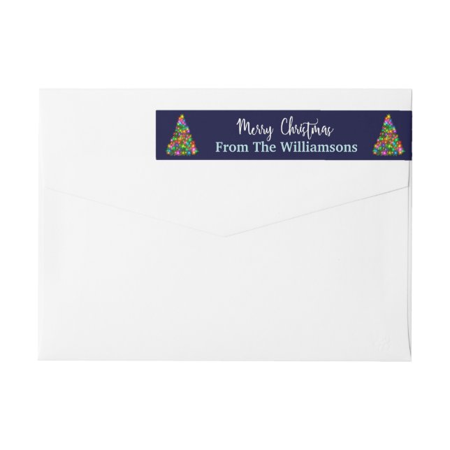 Blue Merry Christmas Trees Return Address Wrap Around Label (Back)