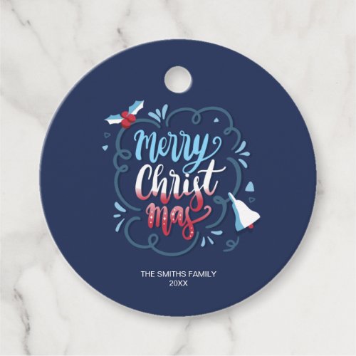 Blue Merry Christmas Typography Text Gift Tags