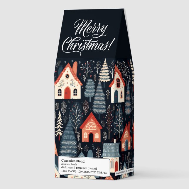 Blue Merry Christmas Village  Roasted Coffee (Front)
