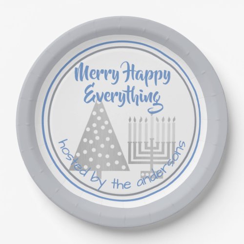 Blue Merry Happy Everything Party Chrismukkah Paper Plates