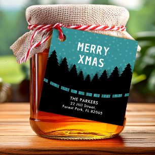 Blue Merry Xmas with snow Favor Tags