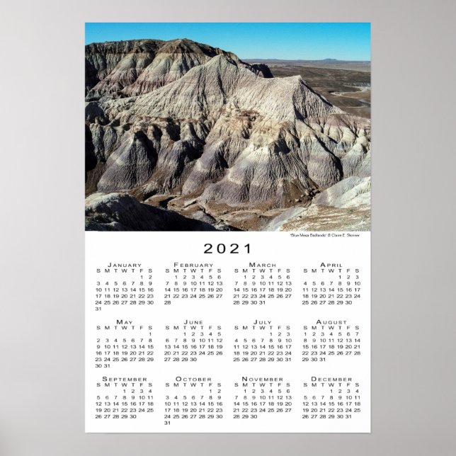 Blue Mesa Badlands Desert Mountains 2021 Calendar Poster (Front)