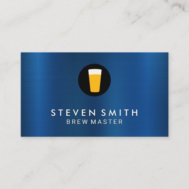 Blue Metal Background Beer Icon Business Card (Front)