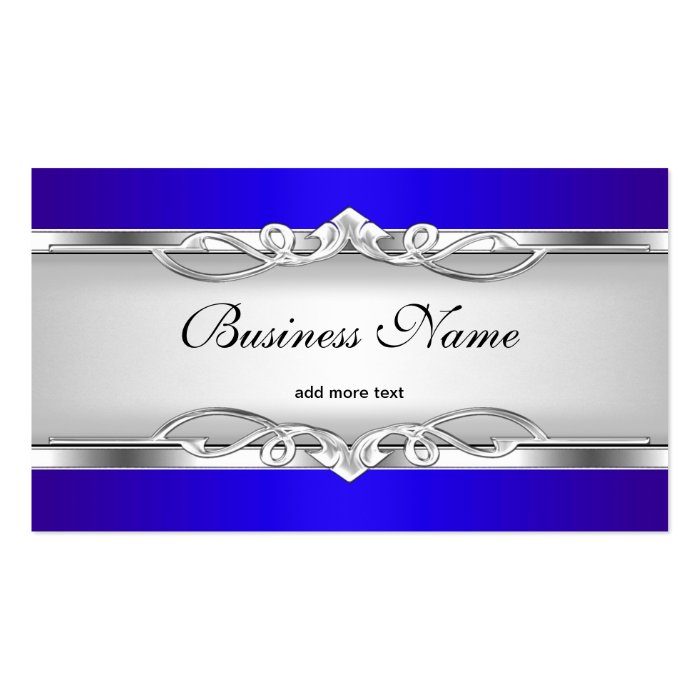 Blue Metal Chrome Look  Elegant White Style Silver Business Card Template
