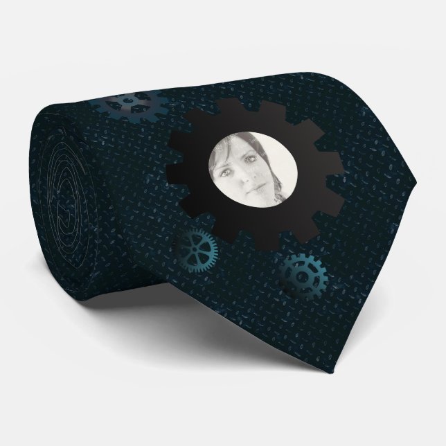 Blue Metal Gears Photo Tie (Rolled)