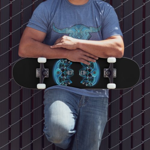 Blue Metal Like AI Skull  Skateboard