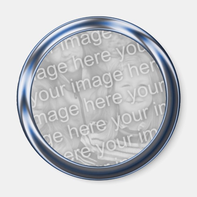 Blue Metal Photo Frame Magnet (Front)