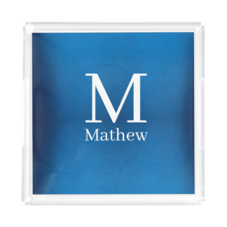blue metallic abstract shiny monogram name man acrylic tray