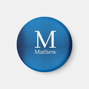 blue metallic abstract shiny monogram name man magnet