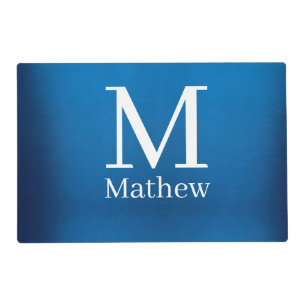 blue metallic abstract shiny monogram name man placemat