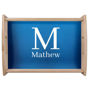 blue metallic abstract shiny monogram name man serving tray