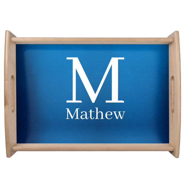 blue metallic abstract shiny monogram name man  serving tray (Front)
