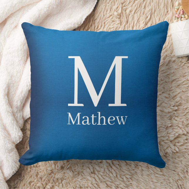 blue metallic abstract shiny monogram name man  throw pillow (Blanket)
