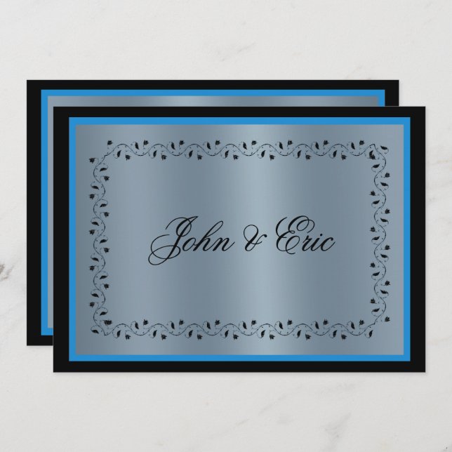 Blue Metallic Black Wedding Invitation (Front/Back)