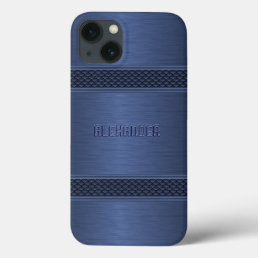Blue Metallic Brushed Aluminum Geometric Accents 2 iPhone 13 Case