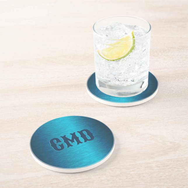 Blue Metallic Brushed Aluminum Look Coaster (Side)