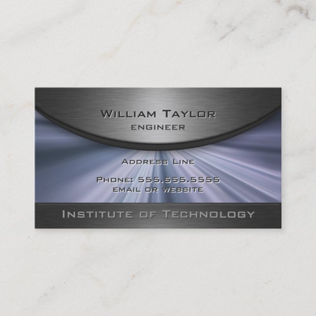 Blue Metallic Elegance with QR code Business Card (Front)