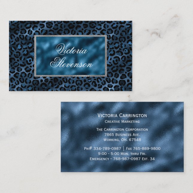 Blue Metallic Elegant Modern  Business Card (Front/Back)