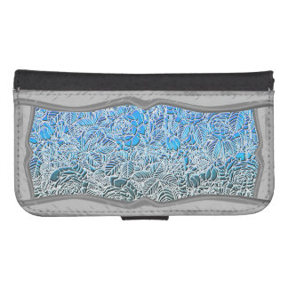Blue Metallic Flowers Galaxy S4 Wallet Case