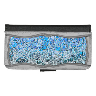 Blue Metallic Fluorescent Flowers iPhone 8/7 Wallet Case