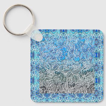 Blue Metallic Fluorescent Flowers Keychain by LeFlange at Zazzle