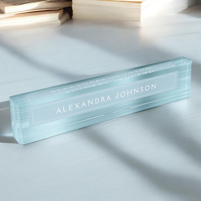 Blue Metallic Foil Modern Elegant Business Desk Name Plate (Creator Uploaded)