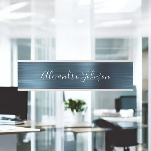Blue Metallic Foil Modern Elegant Business Door Sign